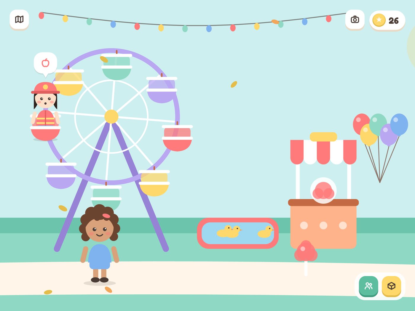 Oyundan lunapark: dönme dolap, balonlar ve pamuk şeker standı